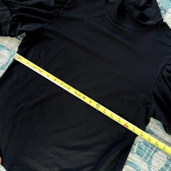 Ann Taylor Black‎ Mock Neck Knit Top Puff Short Sleeves - Size L - Picture 6 of 7
